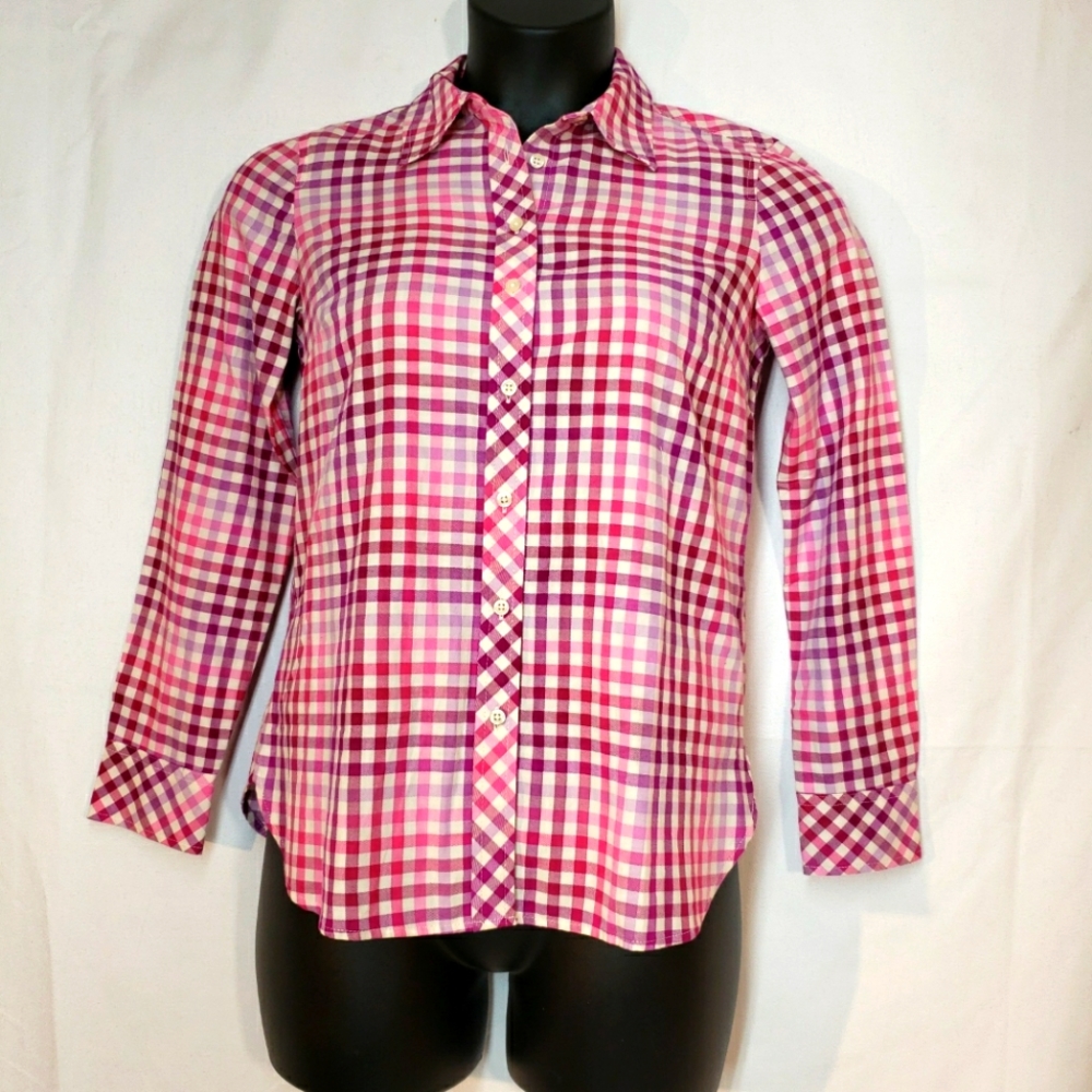 Sixe XS Talbots Women's Top. Button down, Red Plaid Blouse, Long Sleeves,  New